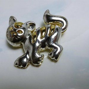 Darling Two Toned Plated Alison Reed Large Cat / Kitty Heavy Brooch / Pin